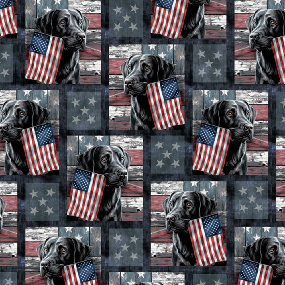 American Patriotic Cute Labrador Multicolor 100% Cotton Fabric by The Yard