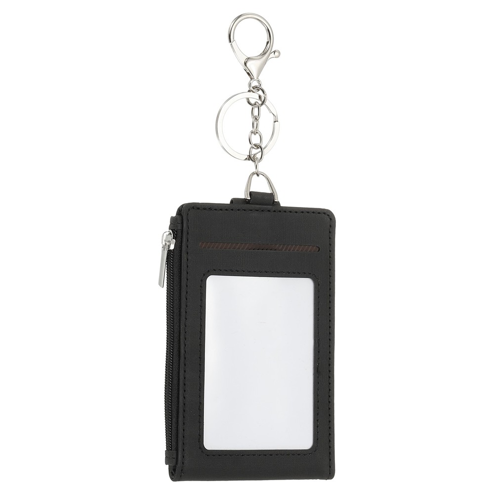 Leather RFID Blocking Card Holder Keychain Wallet in Black