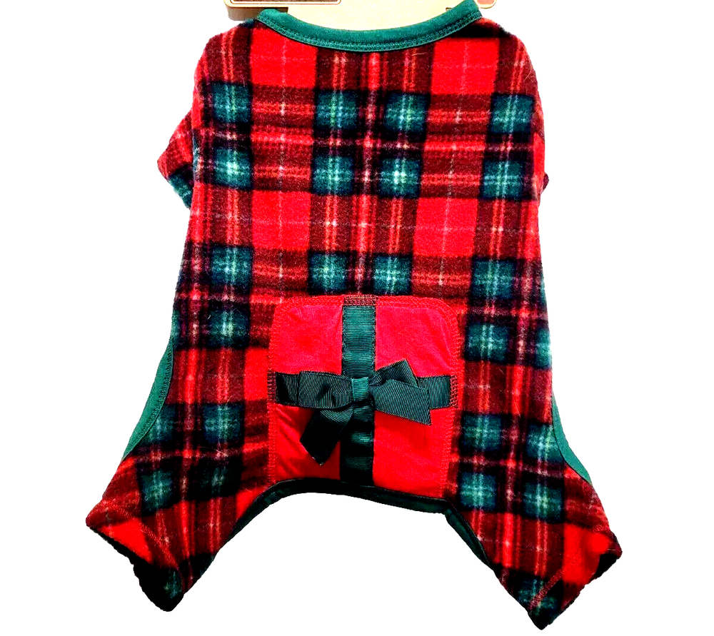 Pup Crew Dog Pajamas Soft Fleece Red&Green Plaid,Package green bow sz.LARGE NEW