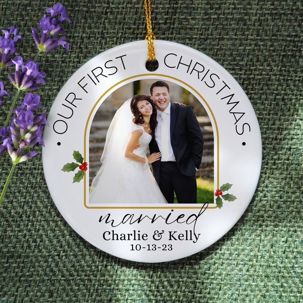 Married Photo Ornament, Married Christmas Ornament, First Christmas Married P...