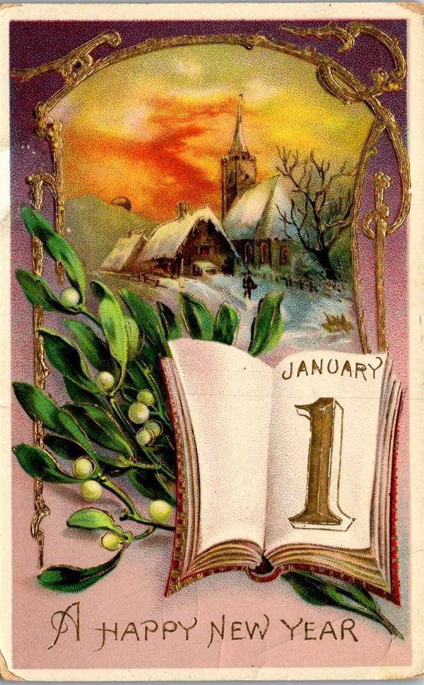 Vintage  Postcard New Year  Gel Card Jan 1 Dear Grandma Santa Good To me 1915-image