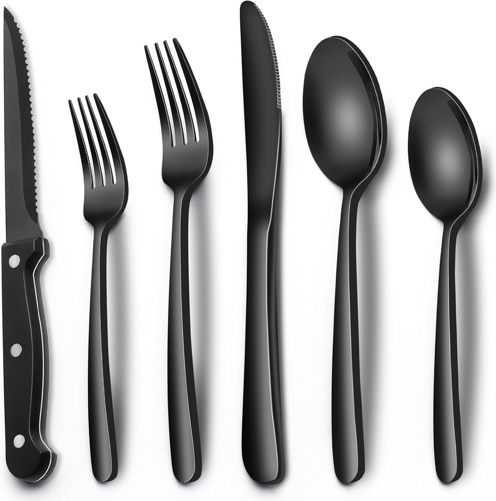 24-Piece Black Heavy Duty Stainless Steel Flatware Silverware Set
