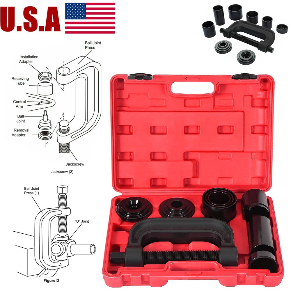 4 In 1 Ball Joint Press & U Joint Press Tool with 4 x 4 Drive Adapter Red Case
