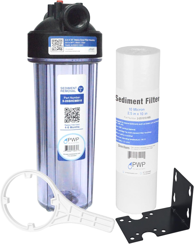 Sediment Water Filtration System with Clear 2.5X 10 Housing 3/4 