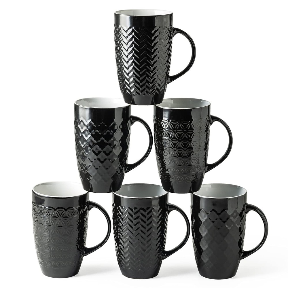 Large Coffee Mugs Set of 6, 22oz Ceramic Tall Coffee Mugs Set with Textured G...