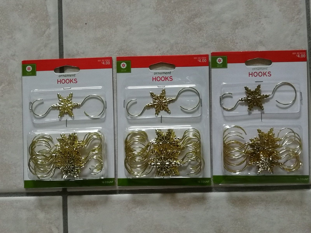 Target 16 X 3 Packs  Ornament Hooks Gold Tone Snow Flake 3.5