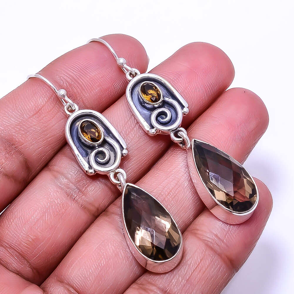 Smokey Designer Handmade 925 Sterling Silver Earring 2.34