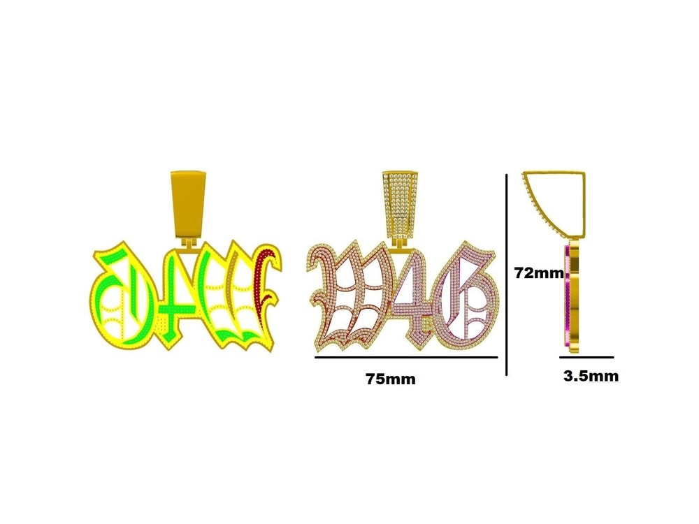 14K Gold Plated Custom Old English Letter M4B Simulated Diamond Pendant 2.8 Inch