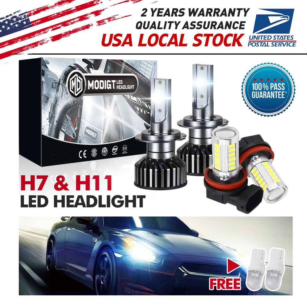H7+H11 Beam LED Car Bulbs Headlight Lamp Kit 6000K White 20000LM Super Bright