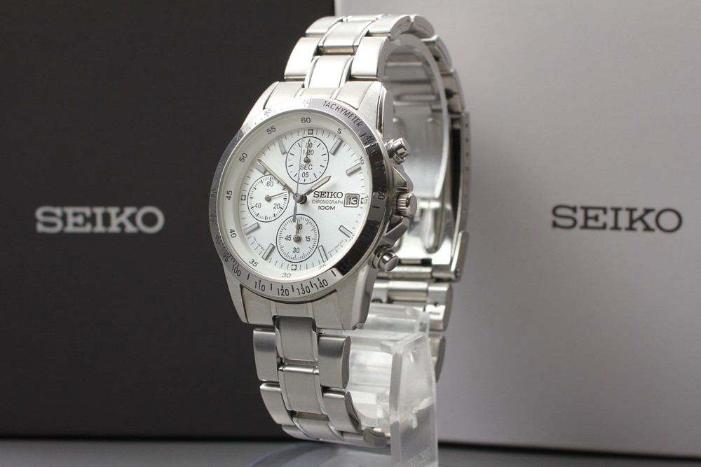 [Near MINT W/Box Paper] Seiko 7T92-0DW0 White Chronograph Dial Qz Men's Watch