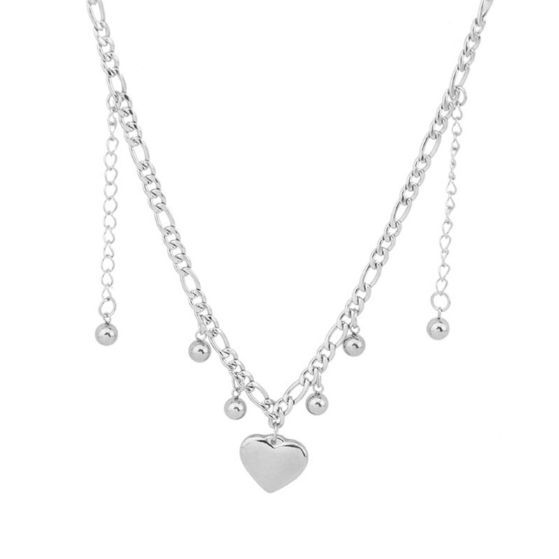 Silver Color Tassel Heart Pendant Necklace For Women Egirls y2k Neck Jewelry