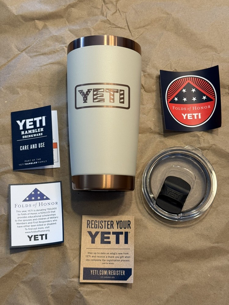 NEW YETI Folds Of Honor Cape Taupe Rambler Tumbler 20 oz W Magslider  FOH 2024