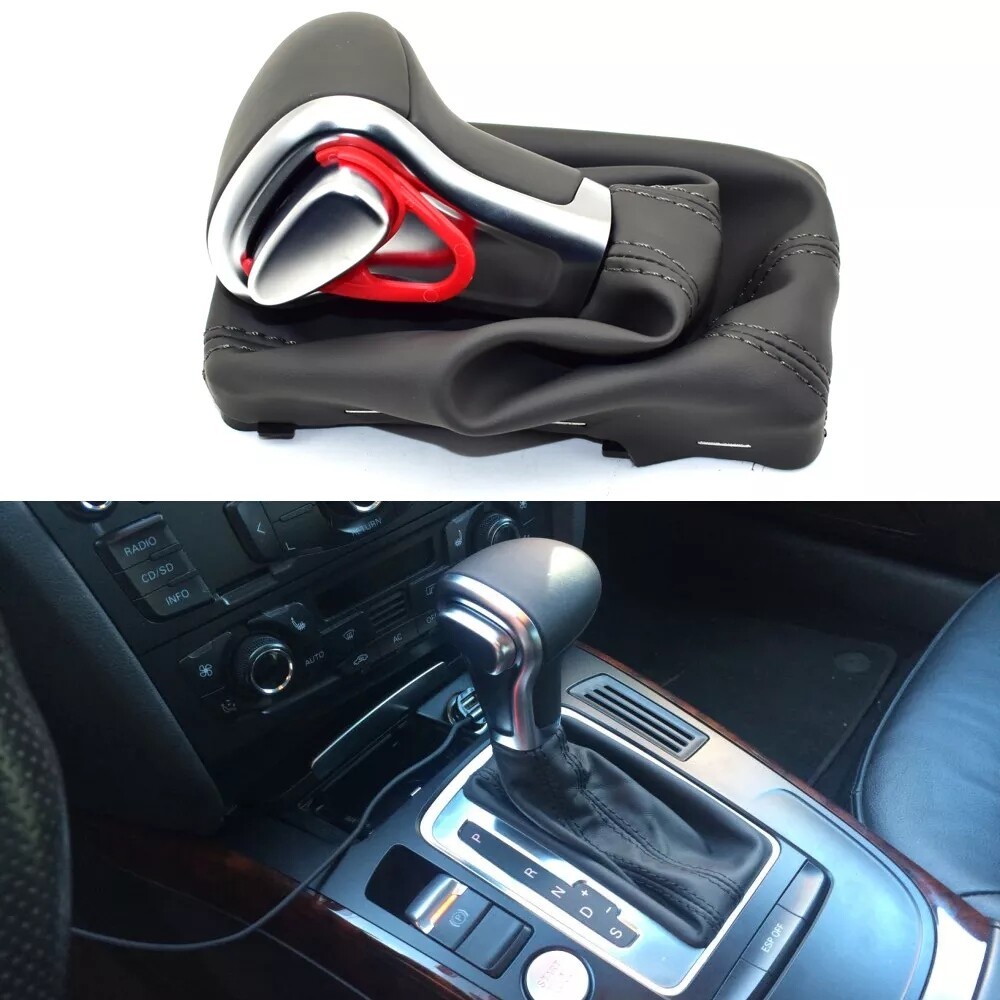 Leather Gear Knob + Shift Cover For Audi A3 8P A4 8K B8 A5 8T A6 C6 Q5 Automatic