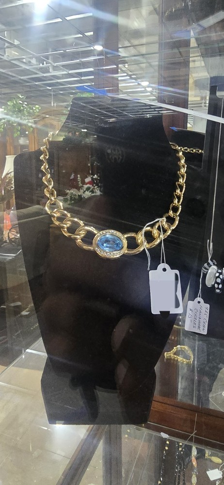 Christian Dior Danseuse Etoile Vintage Baby Blue Chunky Choker Gold Necklace