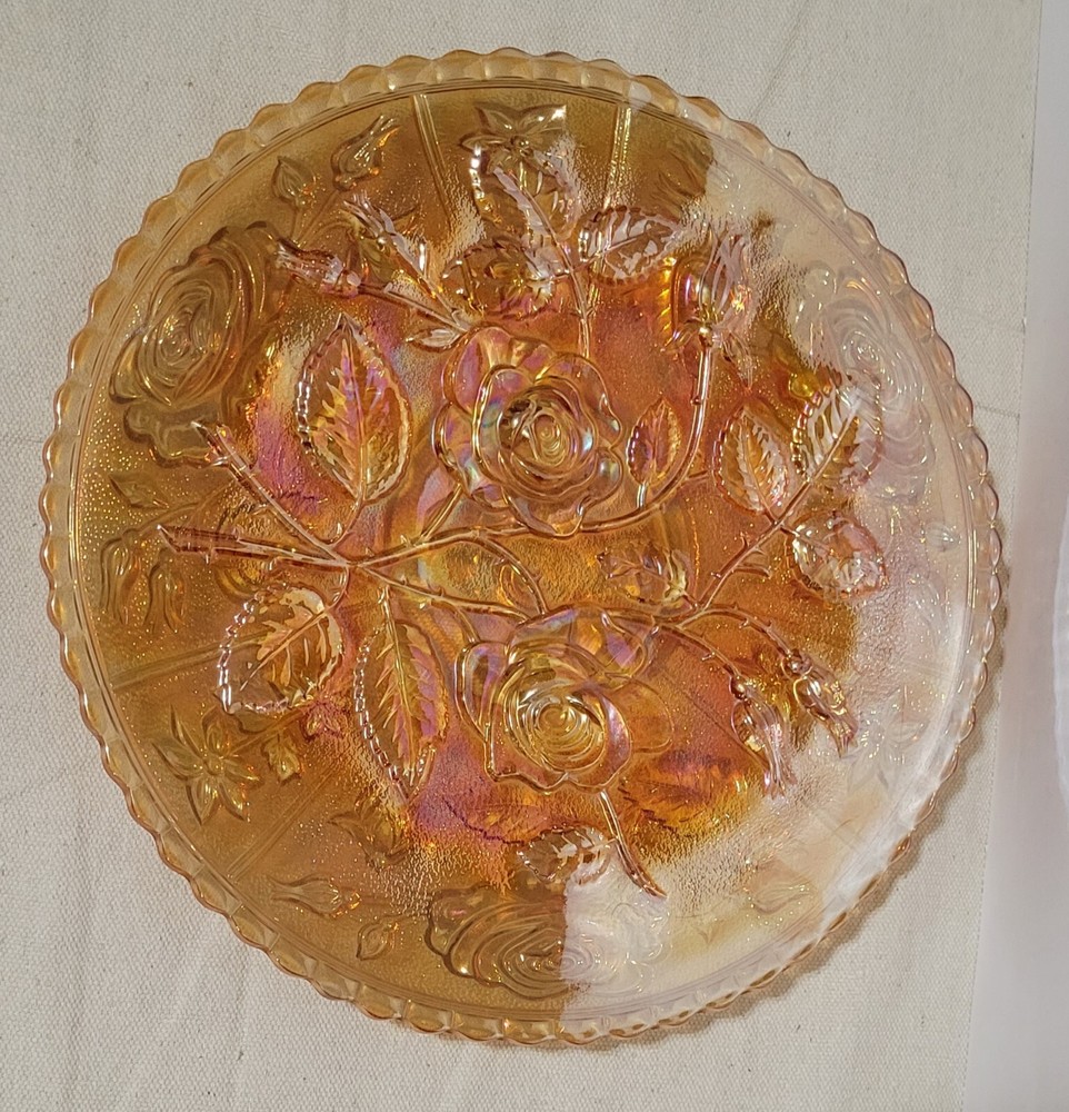 Carnival Amber Glass 10.5 Inch Chop Plate with Base in Multicolor Hues