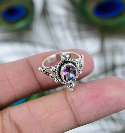 Mystic Topaz Ring Handmade 925 Sterling Silver Jewelry Women Ring All Size SR645