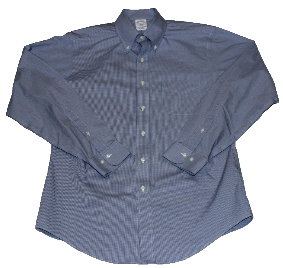 Brooks Brothers Regent Mens Button Up Dress Shirt Size 15.5-4/5 Blue Houndstooth
