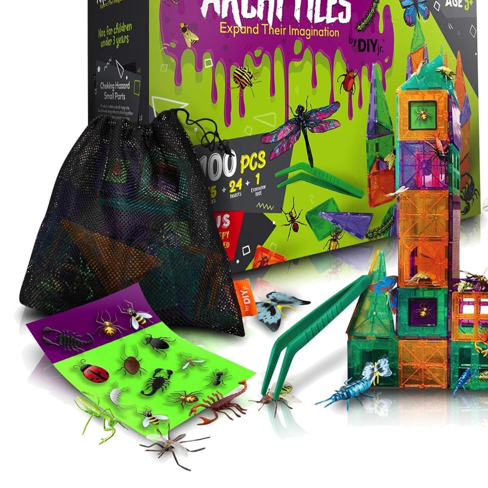 100-Piece Magnetic Building Blocks Set with Creepy Insects and Fun Accessories
