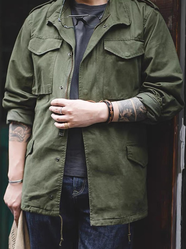 M65 Field Jacket, Men's Military Jacket, Retro Multi Pocket Collar Zipper Jacket