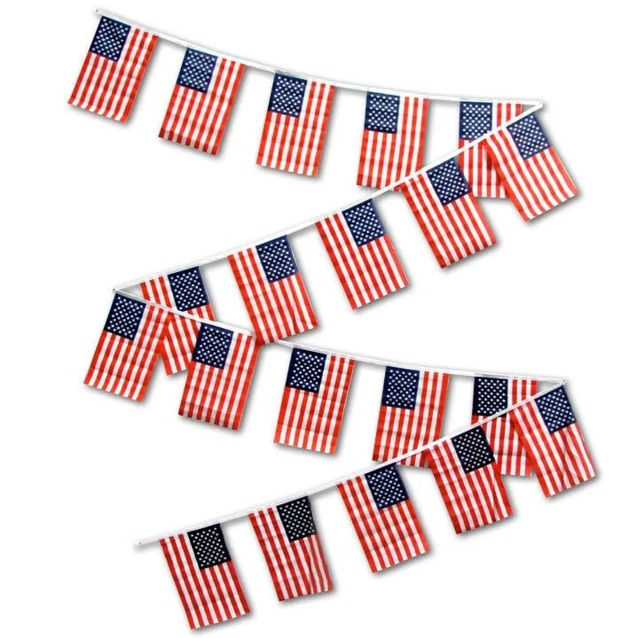 30ft USA String Flag National Country Bunting 12x18in Pennants Fourth of July
