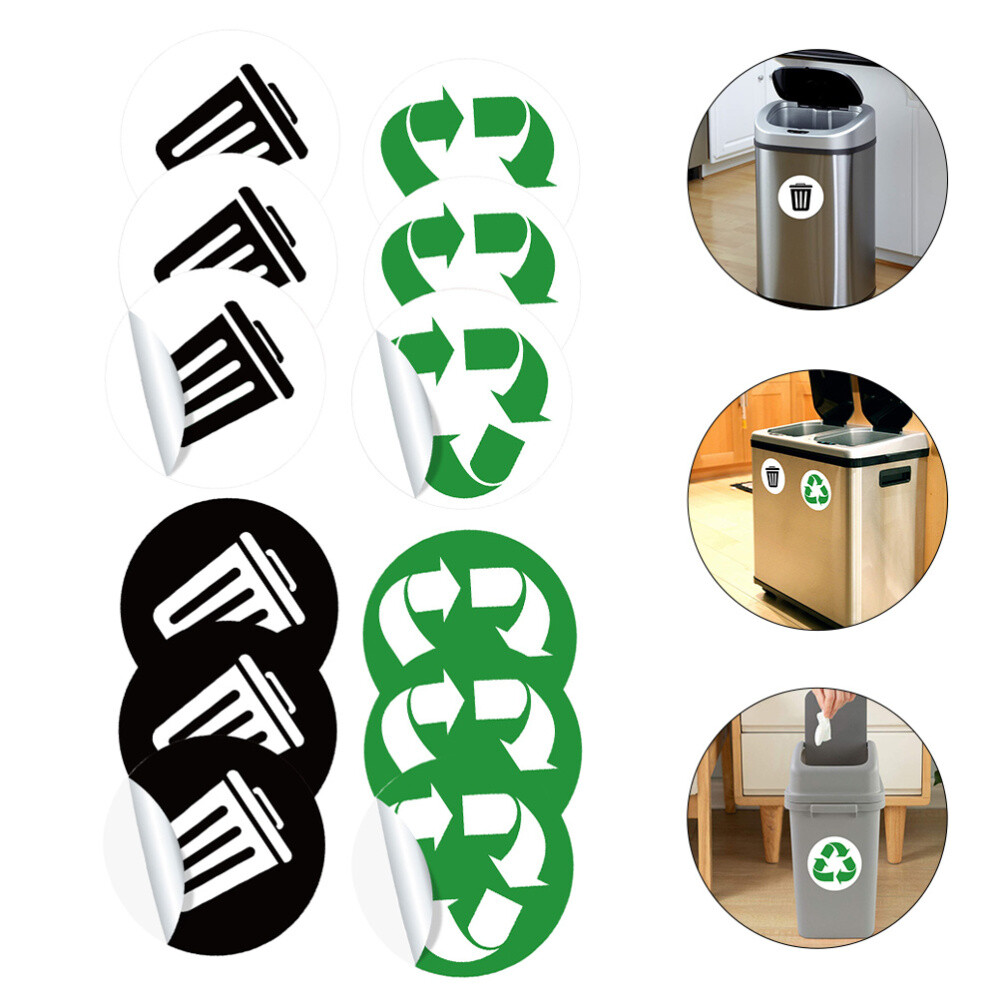 12 Pcs Waste Paper Basket Sticker Rubbish Box Sticker Sign Garbage Recycling