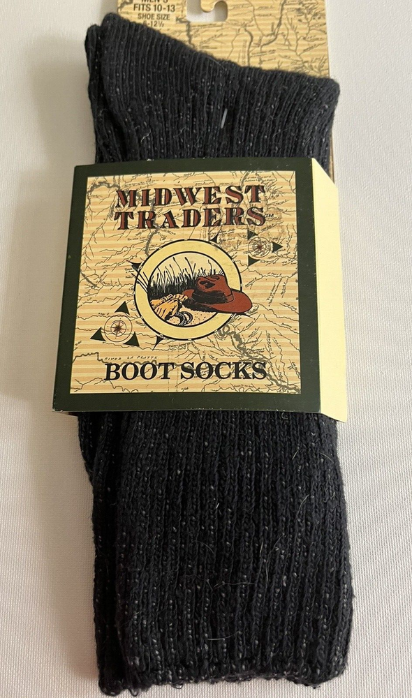 HTF NWT Midwest Trader Mens Black Cotton Blend Boot Socks Shoe Size 6-12.5
