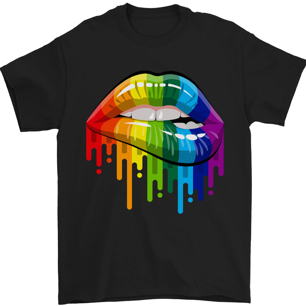 LGBT Bitten Rainbow Lip Gay Pride Day Mens T-Shirt 100% Cotton-image