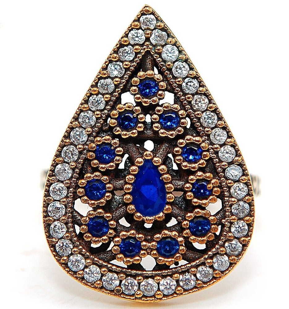 Sterling Silver Ottoman Style 2CT Treated Sapphire Ring Size 7