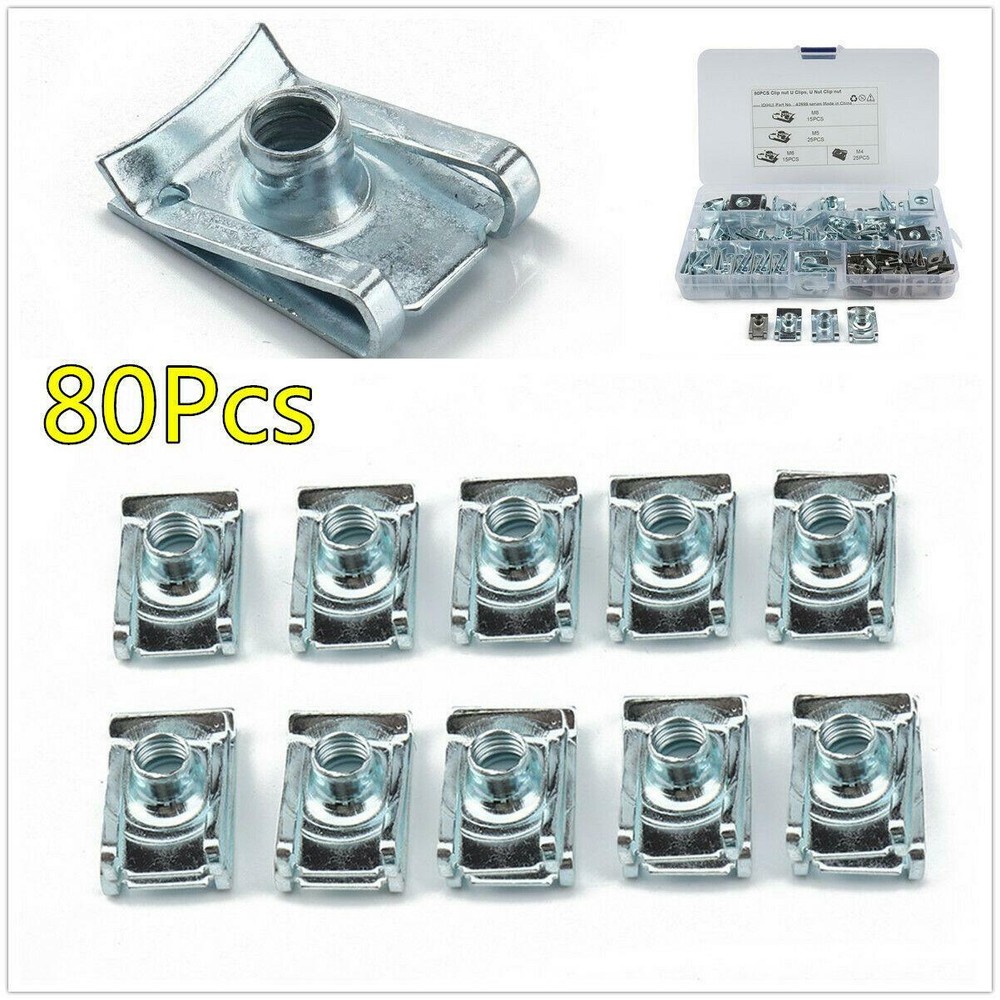 80pc Car Body Door Fairing Panel U Clips U Nut Assortment Kit W/box M4 M5 M6 M8