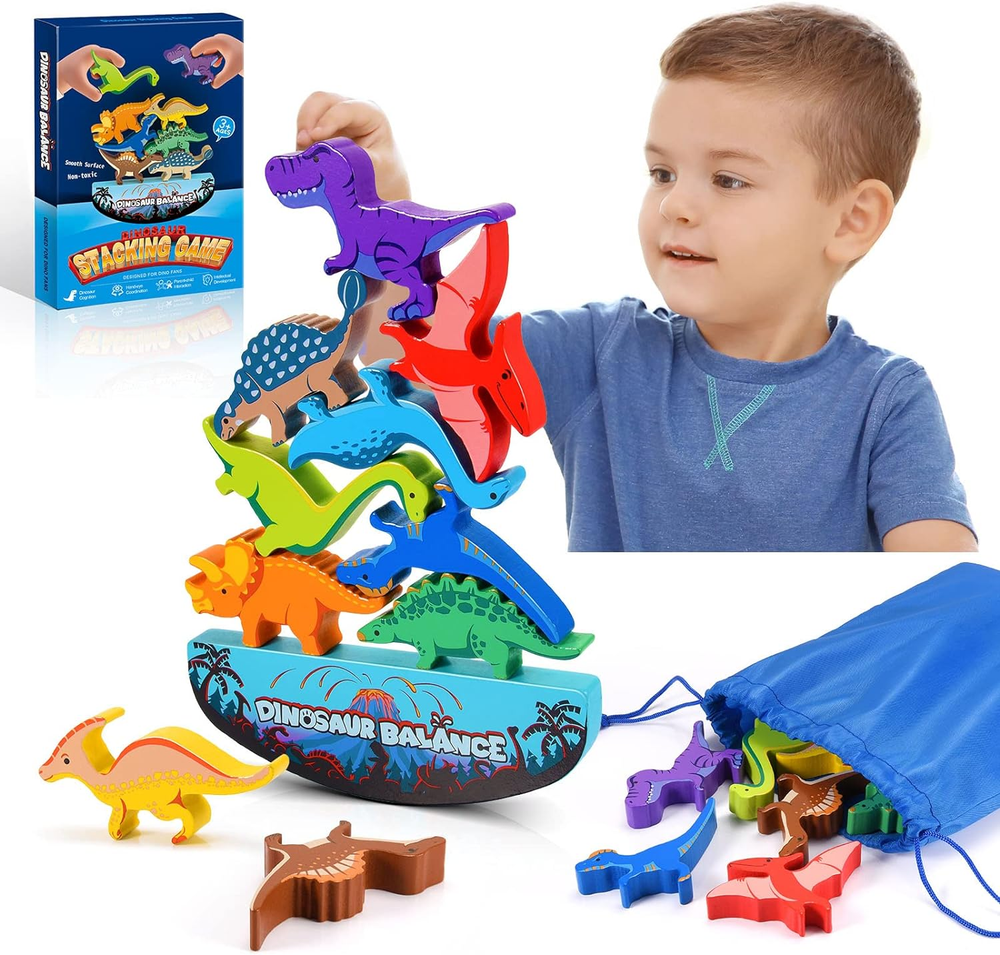 Dinosaur Toys for Kids 3-5: Wooden Stacking Montessori Toys for 3 4 5 6 7 8 Year