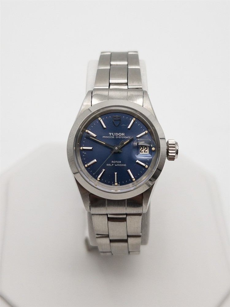 Rare Tudor by Rolex Blue Ladies Stainless Steel Watch with Quickset and Service Papers