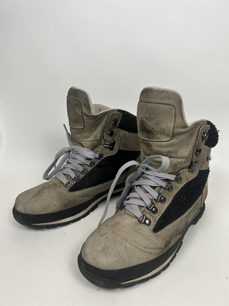 Vintage Timberland Boots Mens Size 10.5 Gray Leather Euro Hiking Field NO INSOLE