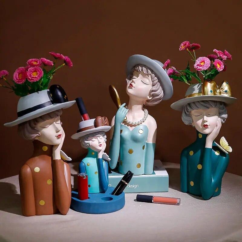 Figurine Luxury Girl Resin Multicolor Carved Romantic Medium Free Stand Decor