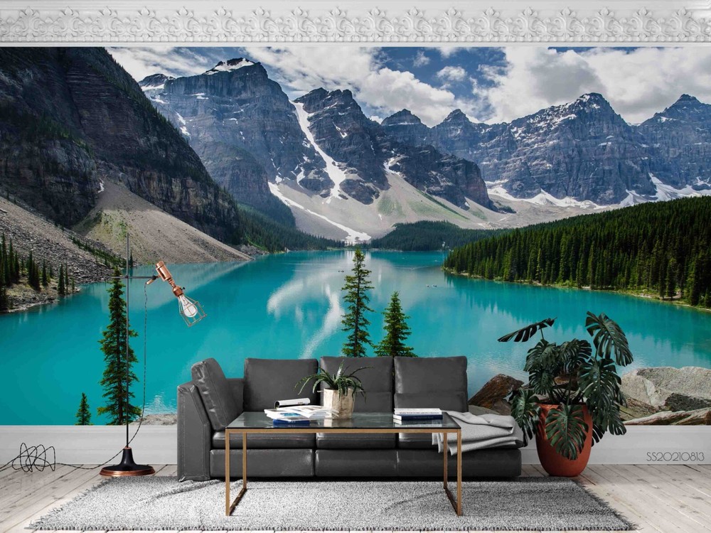 3D Sky Mountains Forest Lake Wall Murals Wallpaper Murals Wall Sticker