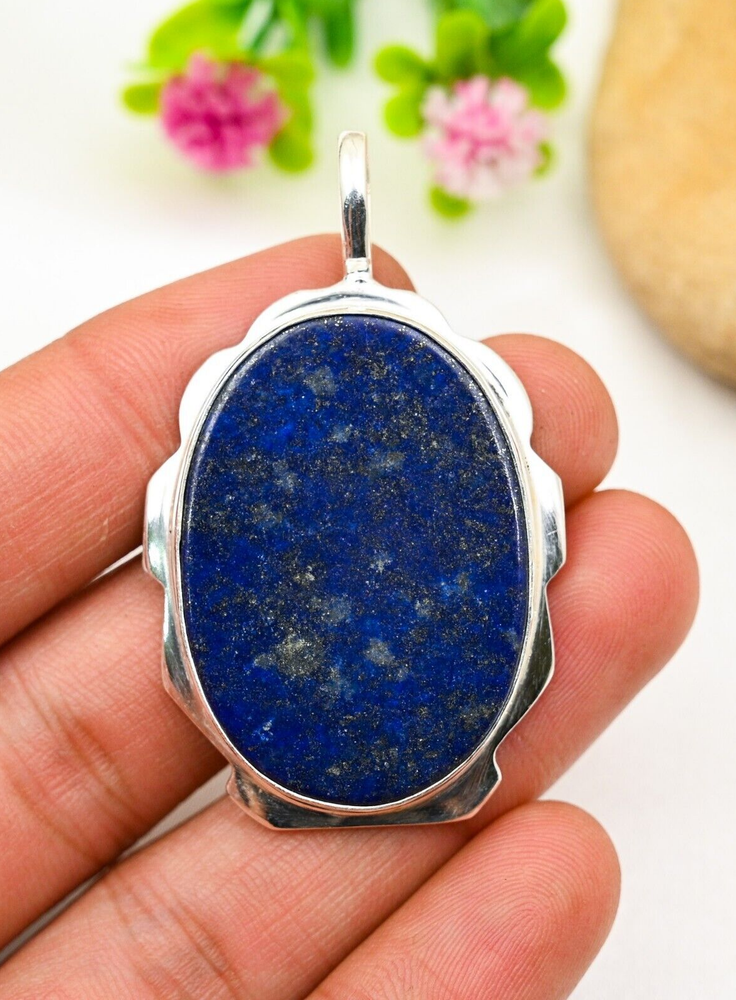 Dainty Lapis Lazuli Gemstone Pendant 925 Sterling Silver Handmade Jewelry Gift