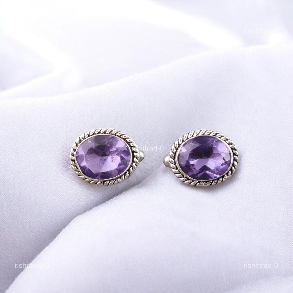 Iolite Gemstone 925 Sterling Silver Purple Business Formal Anniversary Cufflinks