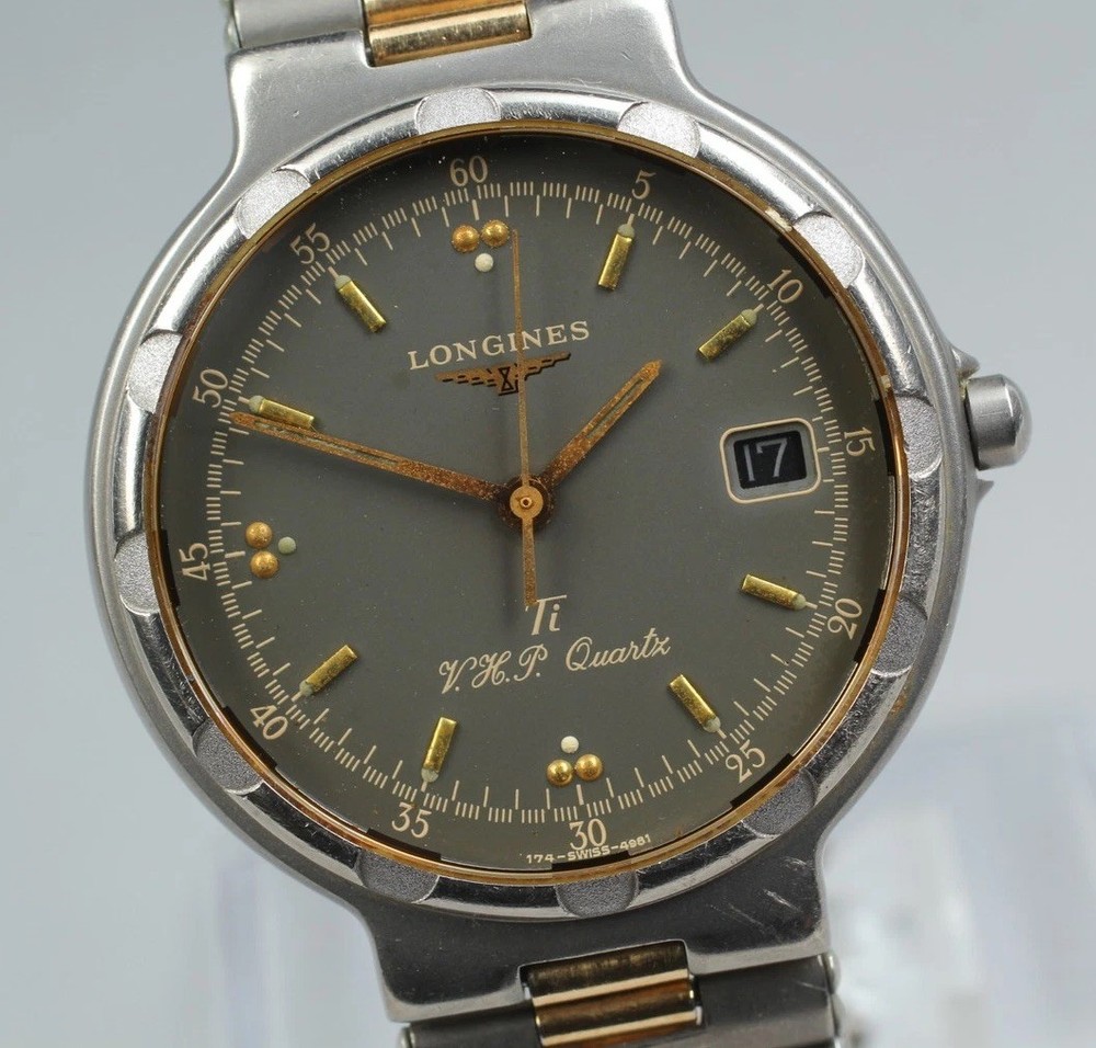 Near MINT Longines Conquest Titanium Gray Dial Mens Quartz Watch L1612