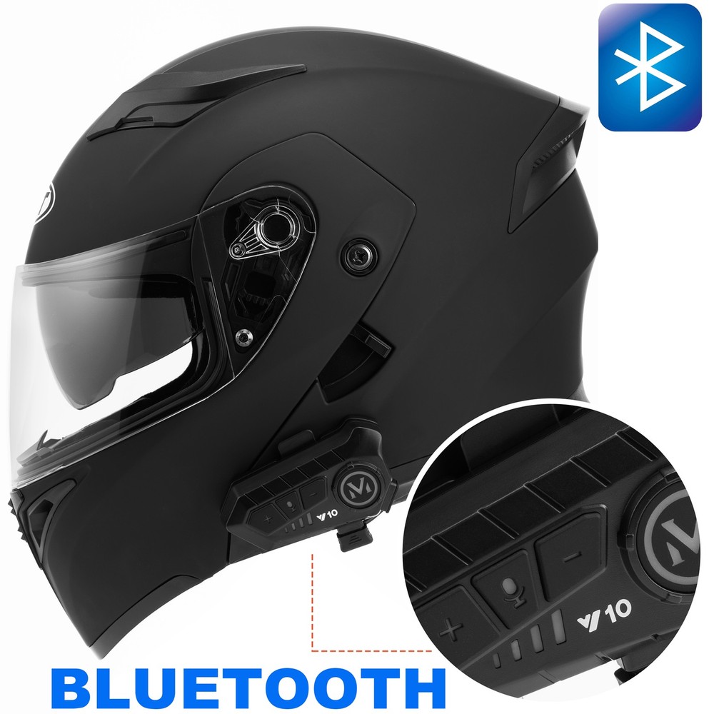 Bluetooth Modular Helmet Flip Up with sun visor DOT Matte Black M L XL 2XL