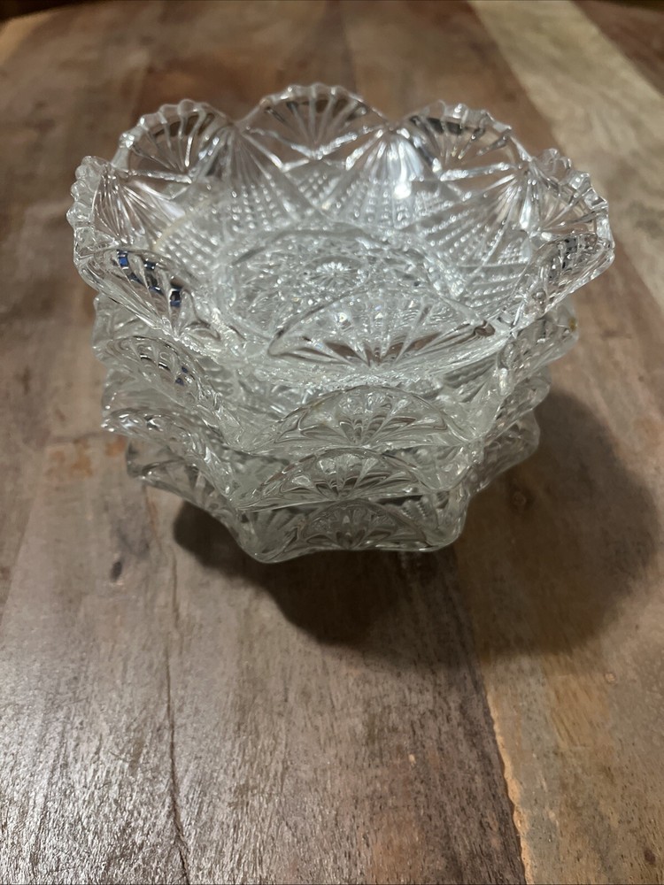 4 Antique Victorian clear pressed glass salad / berry bowl MAGNA c.1898 5”