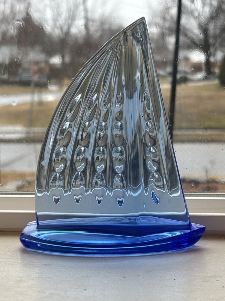 Waterford Crystal Blue Sailboat Figurine Paperweight Elegant Decorative Gift  