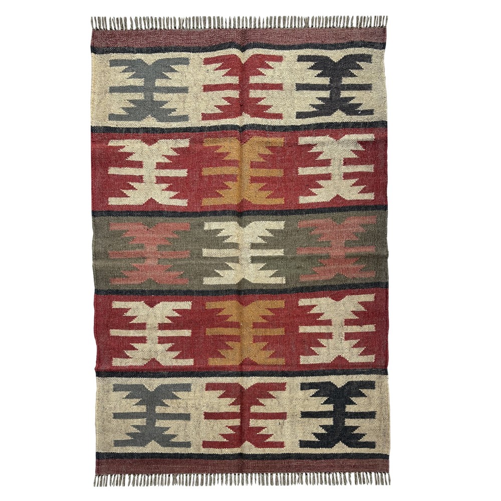 Bohemian Wool & Jute Rug 3x5 ft Handmade Flatwoven Bedroom Living Room Accent