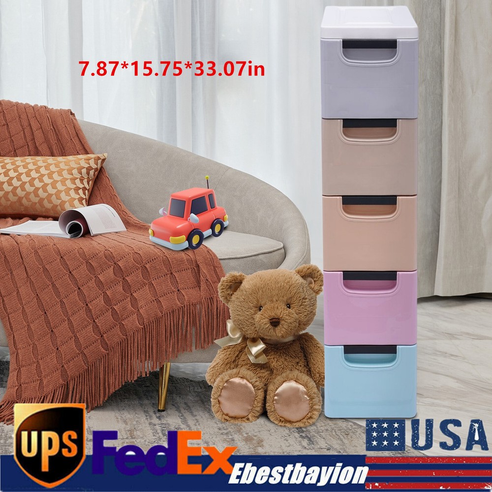 Stackable Clothes Storage Box Heavy Duty Plastic Storage Cabinet w/5 Drawers