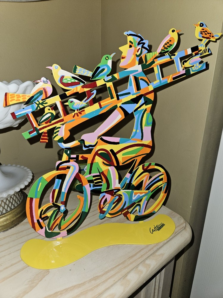 Pop art Metal Bicycle Riders Ladder man  sculpture  by DAVID GERSTEIN- Israel
