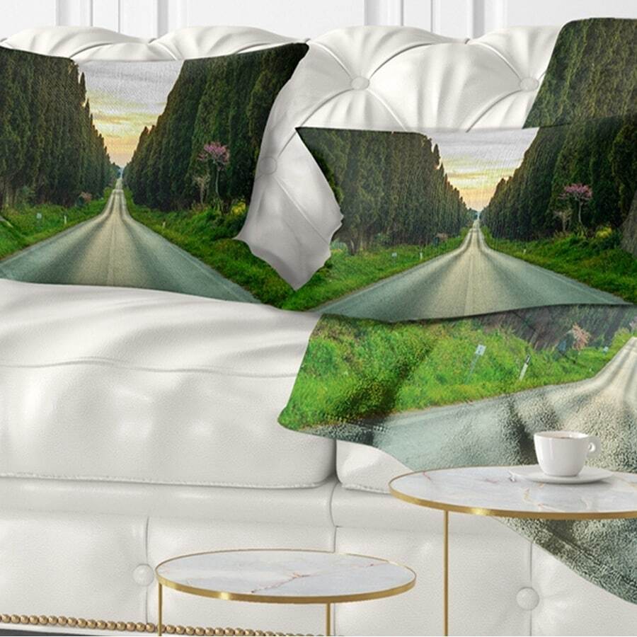 Designart 'Straight Road through Cypress Trees' Landscape