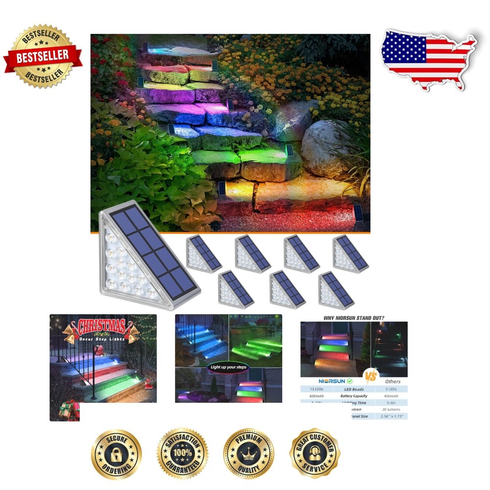 Triangular RGB Solar Step Lights - 8 Pack, Easy Installation, Color Changing