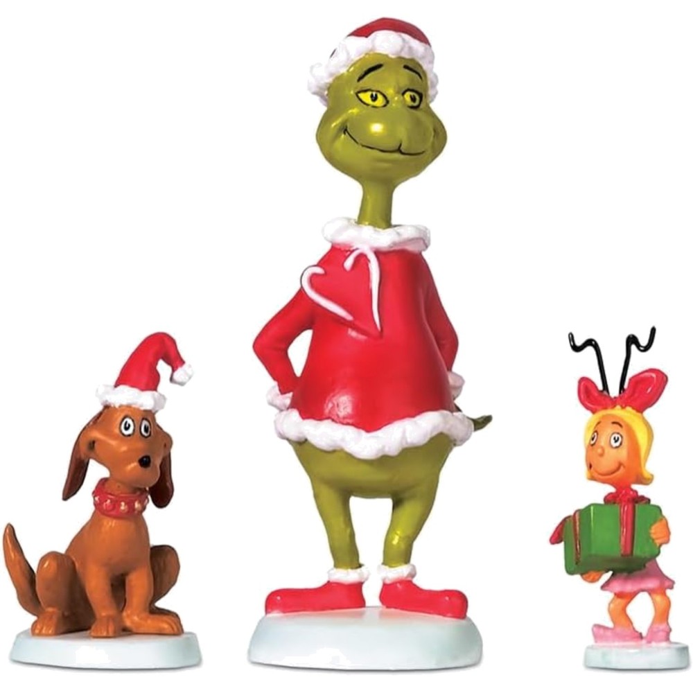 Dr Seuss Grinch Village Accessories 3pc Figurine Set Holiday Christmas