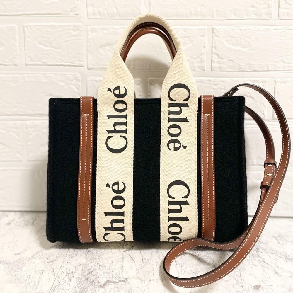 Chloe Rare Woody Small Tote Wool Black Limited Edition Shoulder Bag