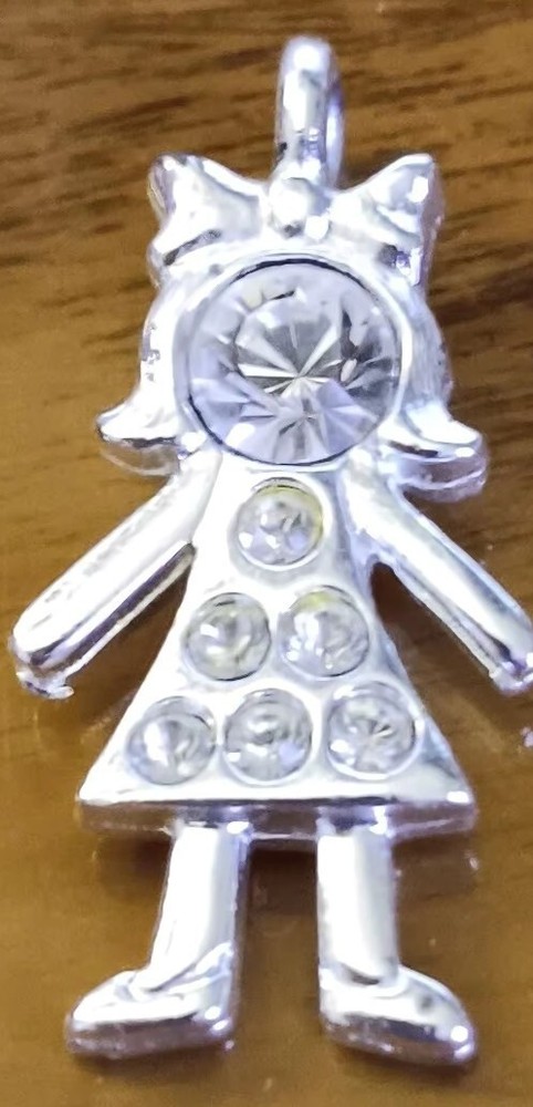 Silver Plated Crystal Studded Girl Figure Charm Pendant 1 Inch Height