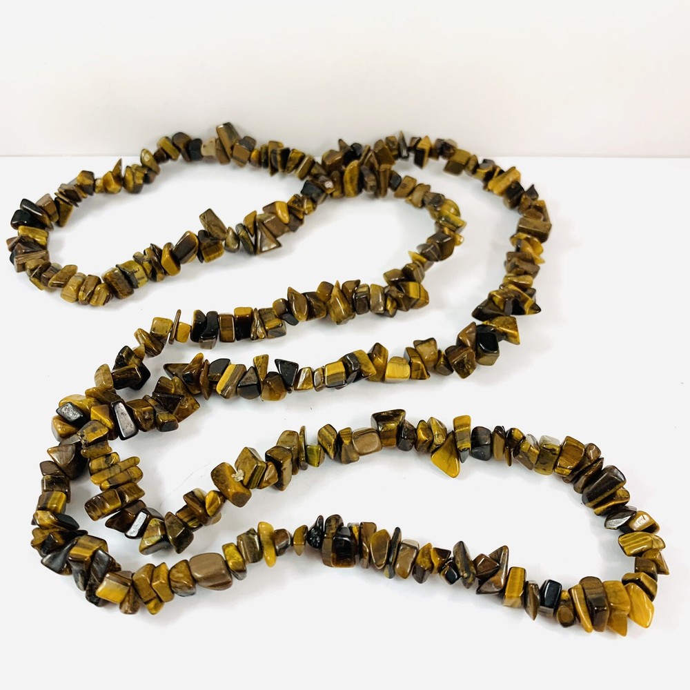 TIGERS EYE Beaded Necklace 34 Inch Natural Semi Precious Stone Jewelry
