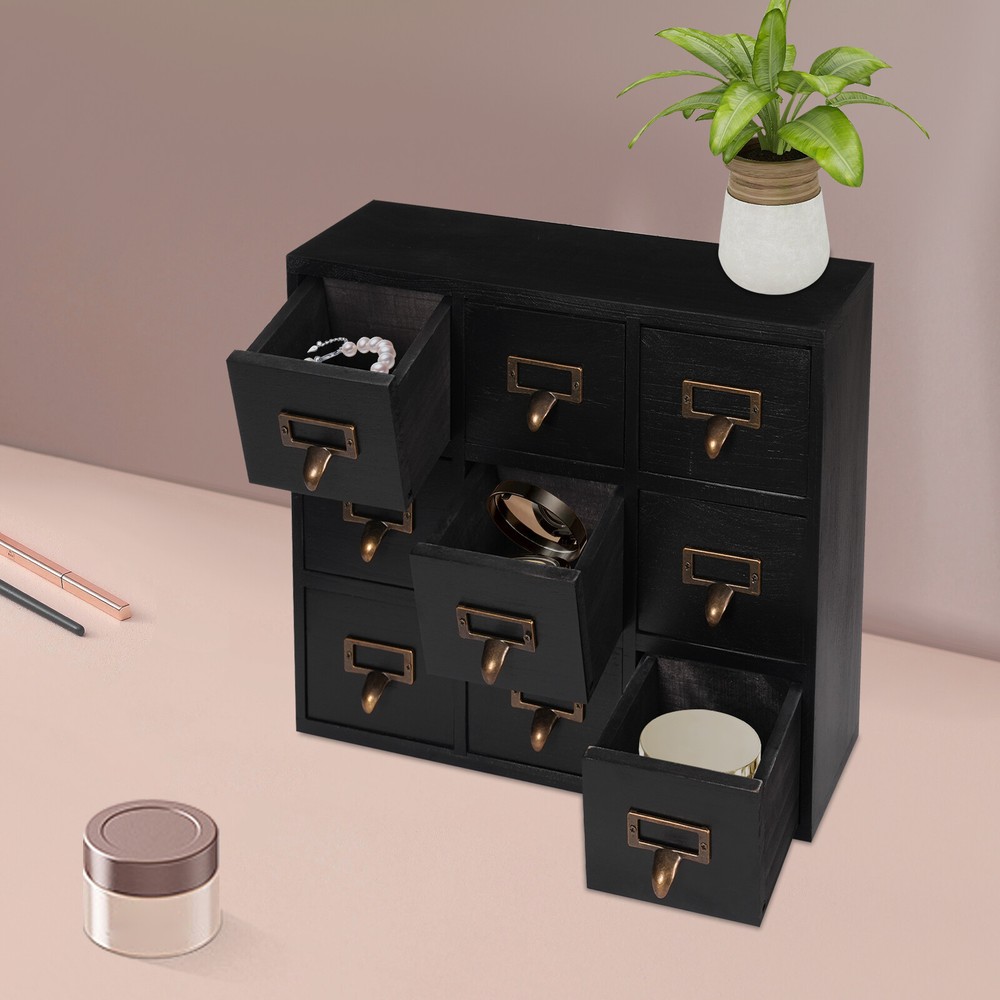 Vintage Wooden Apothecary Chest with 9 Drawers for Storage